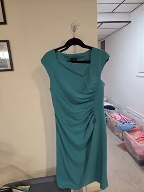 Adrianna Papell Teal Ruched Cap-Sleeve Sheath Dress